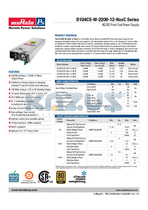 D1U4CS-W-2200-12-HC4C_11 datasheet - AC/DC Front End Power Supply