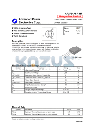 AP2764AI-A-HF datasheet - N-CHANNEL ENHANCEMENT MODE POWER MOSFET