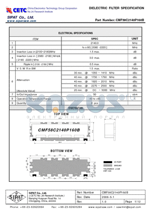 CMF58C2140P160B datasheet - DIELECTRIC FILTER SPECIFICATION