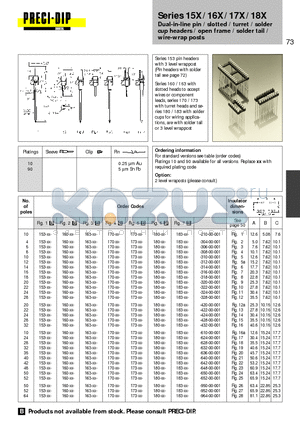 153-90-312-00-001 datasheet - Dual-in-line pin / slotted / turret / solder cup headers / open frame / solder tail / wire-wrap posts