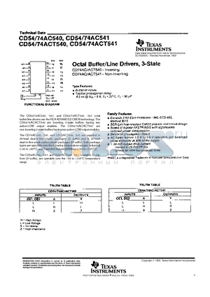 CD74ACT540 datasheet - Octal Buffer/Line Drivers, 3-State