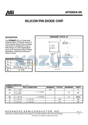 AP3000A-00 datasheet - SILICON PIN DIODE CHIP