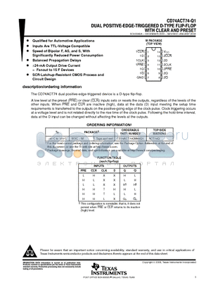CD74ACT74-Q1 datasheet - DUAL POSITIVE-EDGE-TRIGGERED D-TYPE FLIP-FLOP WITH CLEAR AND PRESET