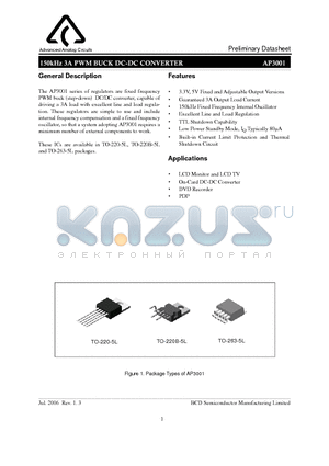 AP3001S-5.0E1 datasheet - 150kHz 3A PWM BUCK DC-DC CONVERTER