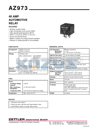 AZ973-1A-12DC1 datasheet - 40 AMP AUTOMOTIVE RELAY