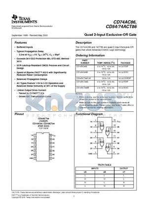 CD74ACT86 datasheet - Quad 2-Input Exclusive-OR Gate