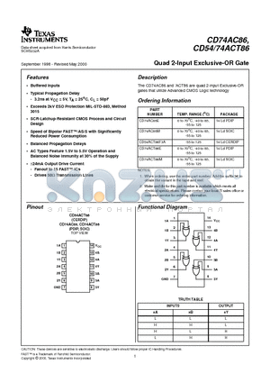 CD74ACT86E datasheet - Quad 2-Input Exclusive-OR Gate