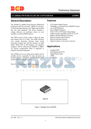 AP3005 datasheet - 2A 420kHz PWM BUCK DC-DC CONVERTER