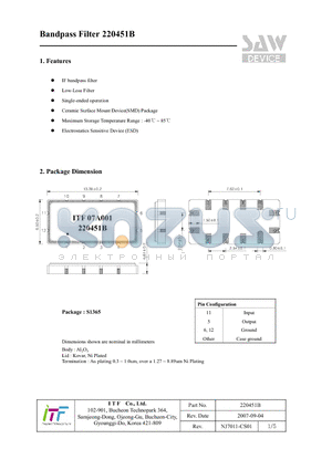 220451B datasheet - Bandpass Filter