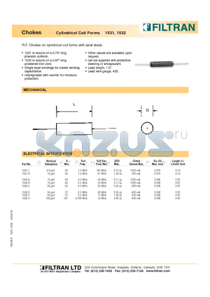 1531 datasheet - Chokes Cylindrical Coil Forms