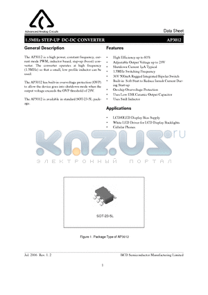 AP3012 datasheet - 1.5MHz STEP-UP DC-DC CONVERTER