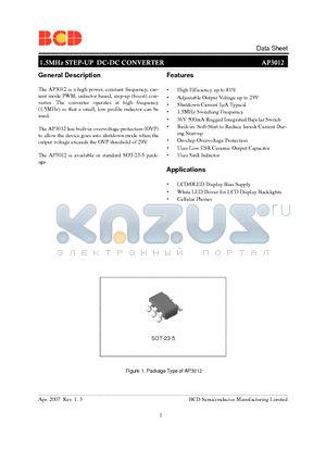 AP3012 datasheet - 1.5MHz STEP-UP DC-DC CONVERTER