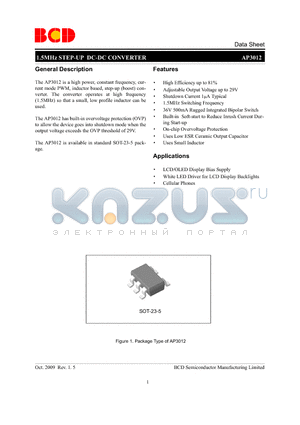 AP3012KTR-E1 datasheet - 1.5MHz STEP-UP DC-DC CONVERTER