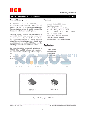 AP3030 datasheet - WHITE LED STEP-UP CONVERTER