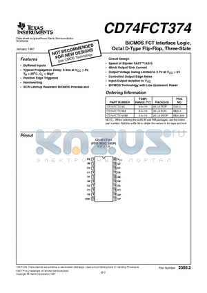 CD74FCT374E datasheet - BiCMOS FCT Interface Logic, Octal D-Type Flip-Flop, Three-State