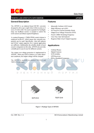 AP3030KTTR-E1 datasheet - WHITE LED STEP-UP CONVERTER