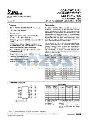 CD74FCT533SM datasheet - FCT Interface Logic Octal Transparent Latch, Three-State