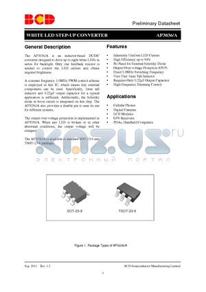 AP3036AKTTR-G1 datasheet - WHITE LED STEP-UP CONVERTER