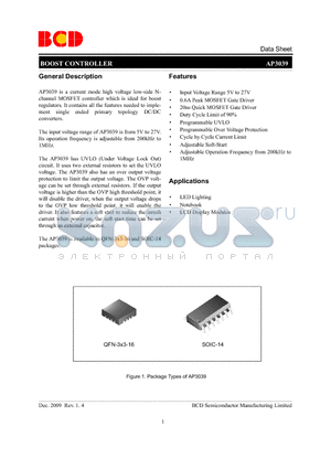 AP3039FNTR-G1 datasheet - BOOST CONTROLLER