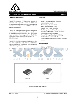 AP3101 datasheet - GREEN MODE PWM CONTROLLER