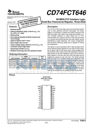 CD74FCT646 datasheet - BiCMOS FCT Interface Logic, Octal Bus Transceiver/Register, Three-State