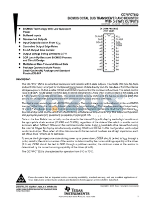 CD74FCT652 datasheet - BiCMOS OCTAL BUS TRANSCEIVER AND REGISTER WITH 3-STATE OUTPUTS