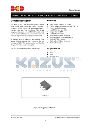 AP3211KTR-G1 datasheet - 1.4MHz, 1.5A ASYNCHRONOUS DC-DC BUCK CONVERTER