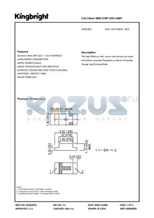 AP3216EC datasheet - 3.2x1.6mm SMD CHIP LED LAMP