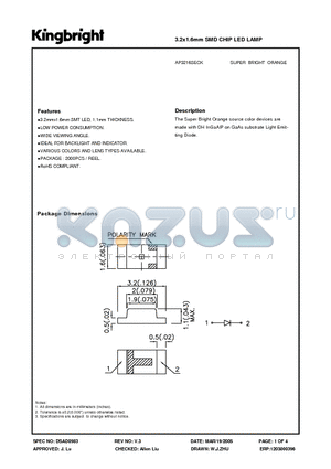 AP3216SECK datasheet - 3.2x1.6mm SMD CHIP LED LAMP