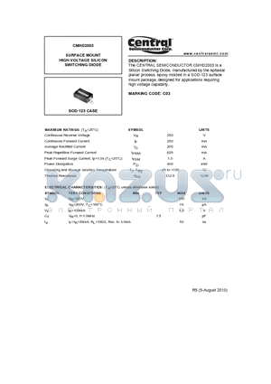 CMHD2003_10 datasheet - SURFACE MOUNT HIGH VOLTAGE SILICON SWITCHING DIODE