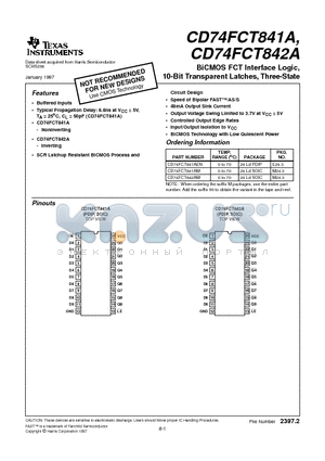 CD74FCT842A datasheet - BiCMOS FCT Interface Logic, 10-Bit Transparent Latches, Three-State