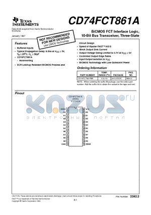 CD74FCT861AM datasheet - BiCMOS FCT Interface Logic, 10-Bit Bus Transceiver, Three-State