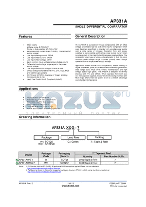 AP331A datasheet - SINGLE DIFFERENTIAL COMPARATOR