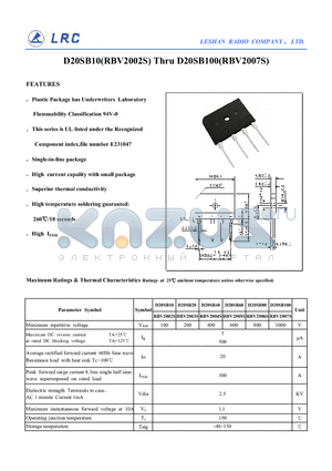 D20SB80 datasheet - Maximum Ratings & Thermal Characteristics Ratings at 25 ambient temperature unless otherwise specified.