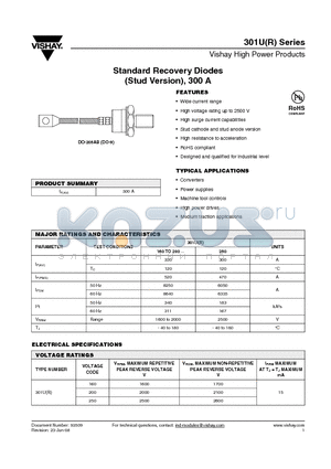 301U250 datasheet - Standard Recovery Diodes (Stud Version), 300 A
