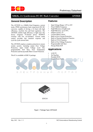 AP3502EM-G1 datasheet - 340kHz, 2A Synchronous DC-DC Buck Converter Output Current: 2A