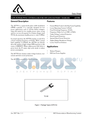 AP3700 datasheet - LOW POWER PWM CONTROLLER FOR OFF-LINE BATTERY CHARGER