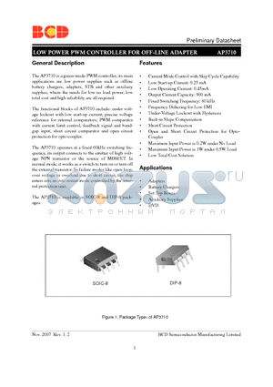 AP3710M-E1 datasheet - LOW POWER PWM CONTROLLER FOR OFF-LINE ADAPTER