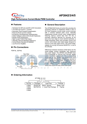 AP3842 datasheet - High Performance Current Mode PWM Controller