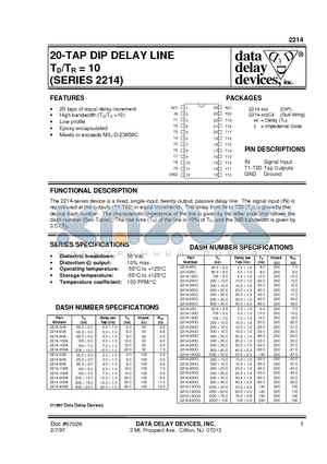 2214 datasheet - 20-TAP DIP DELAY LINE TD/TR = 10 (SERIES 2214)