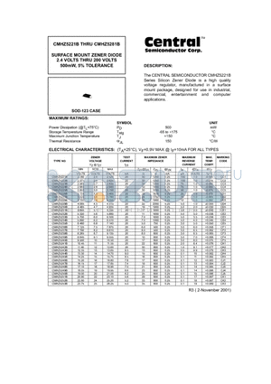 CMHZ5234B datasheet - SURFACE MOUNT ZENER DIODE 2.4 VOLTS THRU 200 VOLTS 500mW, 5% TOLERANCE