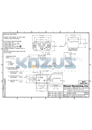 42R07-1221 datasheet - 16/20A IEC 60320 APPL. INLET; QC TERMINALS; SIDE FLANGE, PANEL MOUNT