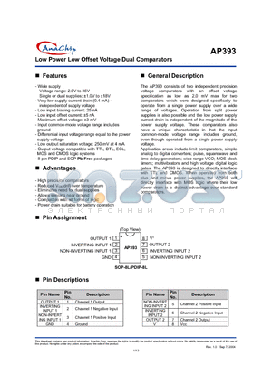 AP393NA datasheet - Low Power Low Offset Voltage Dual Comparators