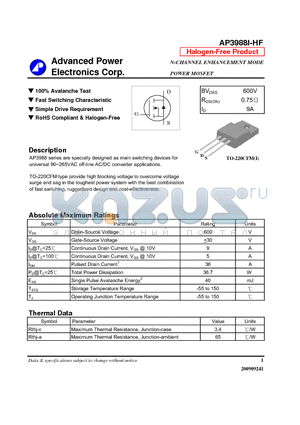 AP3988I-HF datasheet - N-CHANNEL ENHANCEMENT MODE POWER MOSFET