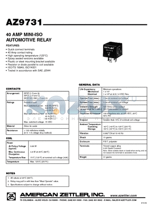 AZ9731-1U-12DC1ER1 datasheet - 40 AMP MINI-ISO AUTOMOTIVE RELAY