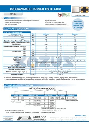 AP3S datasheet - PROGRAMMABLE CRYSTAL OSCILLATOR