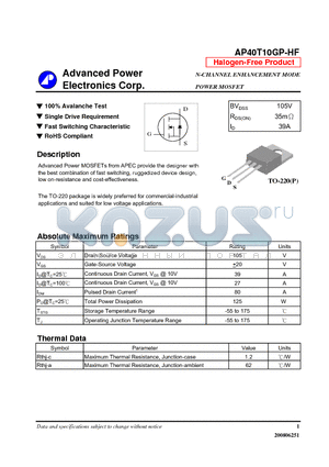 AP40T10GP-HF datasheet - Single Drive Requirement