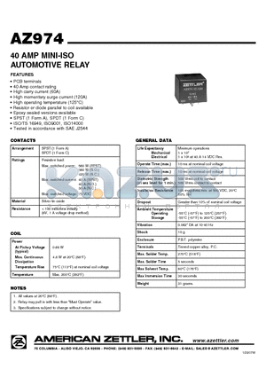 AZ974 datasheet - 40 AMP MINI-ISO AUTOMOTIVE RELAY