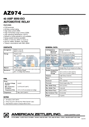 AZ974-1A-12D datasheet - 40 AMP MINI-ISO AUTOMOTIVE RELAY