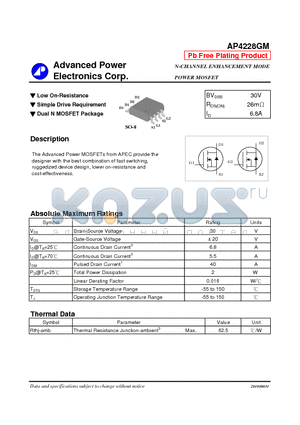 AP4228GM datasheet - N-CHANNEL ENHANCEMENT MODE POWER MOSFET